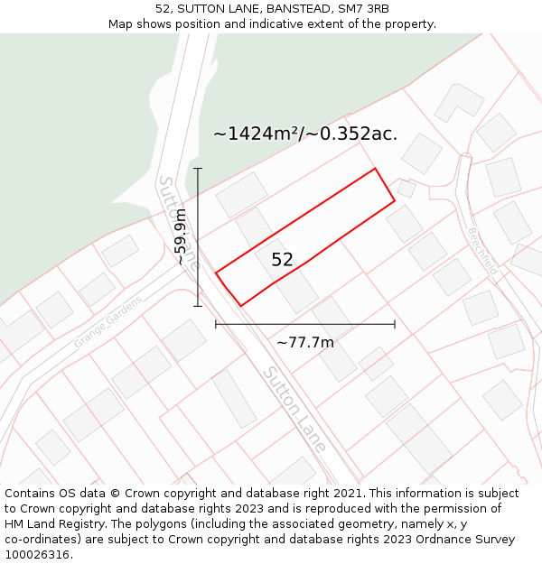 52, SUTTON LANE, BANSTEAD, SM7 3RB: Plot and title map