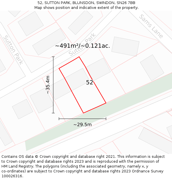 52, SUTTON PARK, BLUNSDON, SWINDON, SN26 7BB: Plot and title map