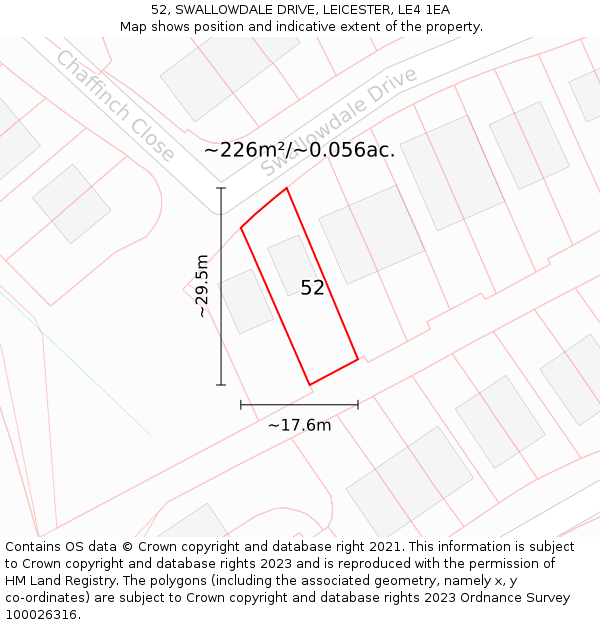 52, SWALLOWDALE DRIVE, LEICESTER, LE4 1EA: Plot and title map
