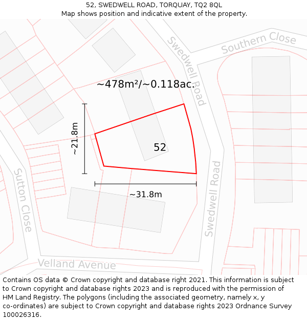 52, SWEDWELL ROAD, TORQUAY, TQ2 8QL: Plot and title map