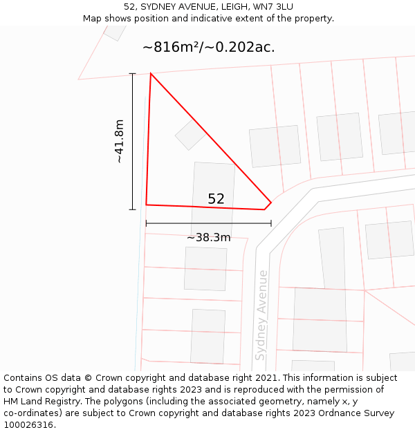52, SYDNEY AVENUE, LEIGH, WN7 3LU: Plot and title map
