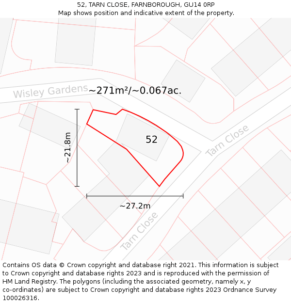 52, TARN CLOSE, FARNBOROUGH, GU14 0RP: Plot and title map