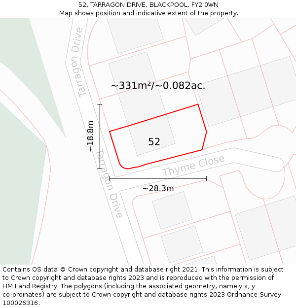 52, TARRAGON DRIVE, BLACKPOOL, FY2 0WN: Plot and title map