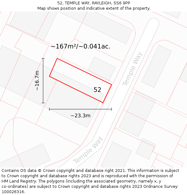 52, TEMPLE WAY, RAYLEIGH, SS6 9PP: Plot and title map