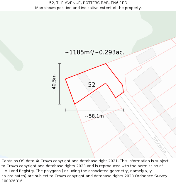 52, THE AVENUE, POTTERS BAR, EN6 1ED: Plot and title map