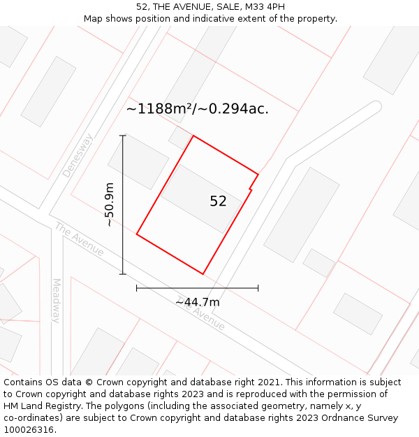 52, THE AVENUE, SALE, M33 4PH: Plot and title map