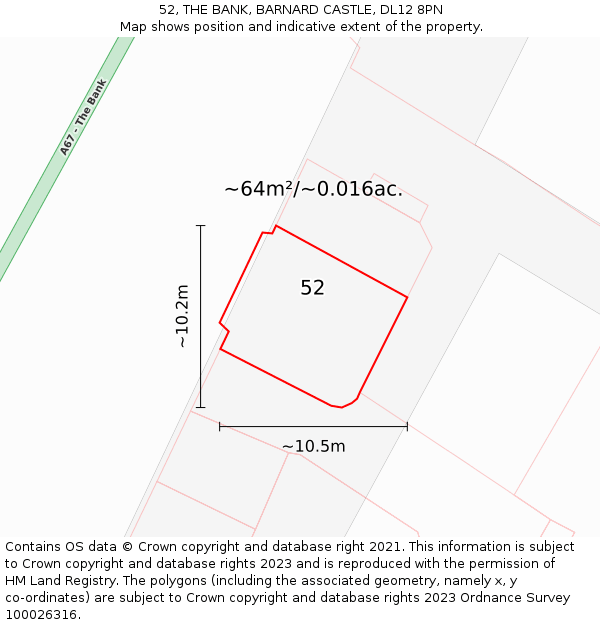 52, THE BANK, BARNARD CASTLE, DL12 8PN: Plot and title map