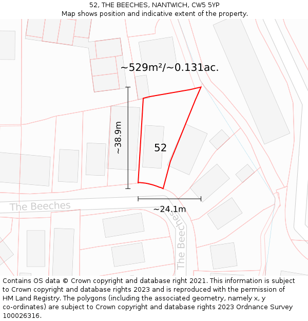 52, THE BEECHES, NANTWICH, CW5 5YP: Plot and title map