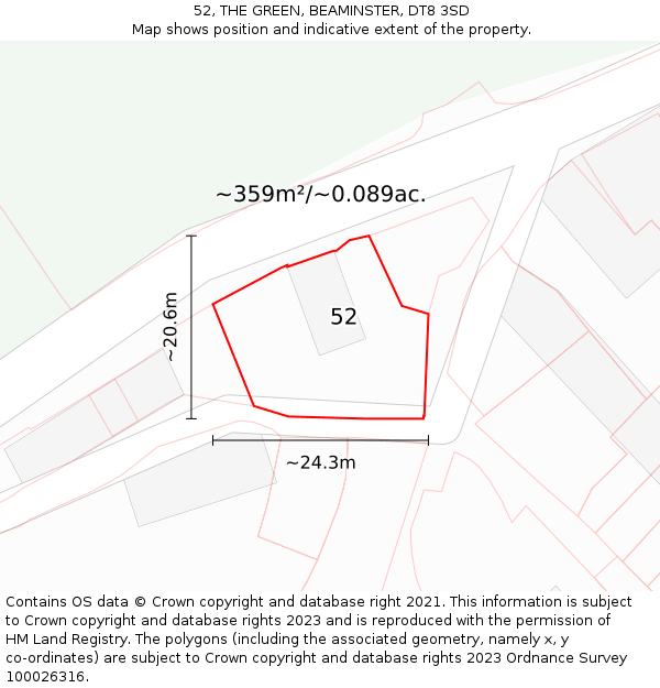52, THE GREEN, BEAMINSTER, DT8 3SD: Plot and title map