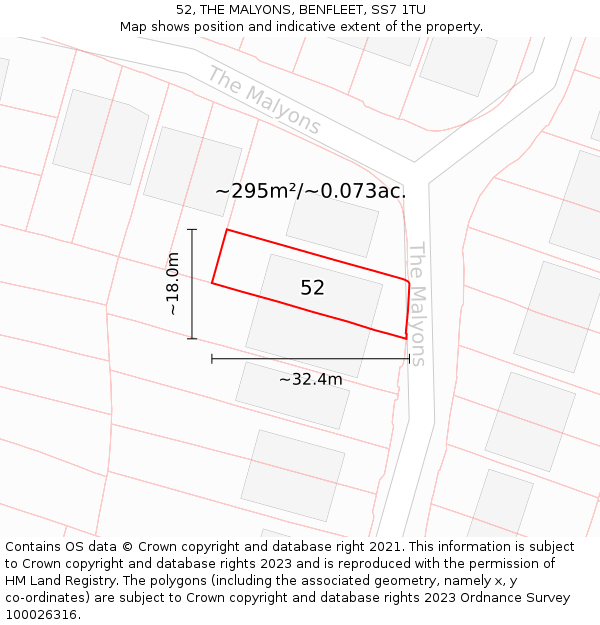 52, THE MALYONS, BENFLEET, SS7 1TU: Plot and title map