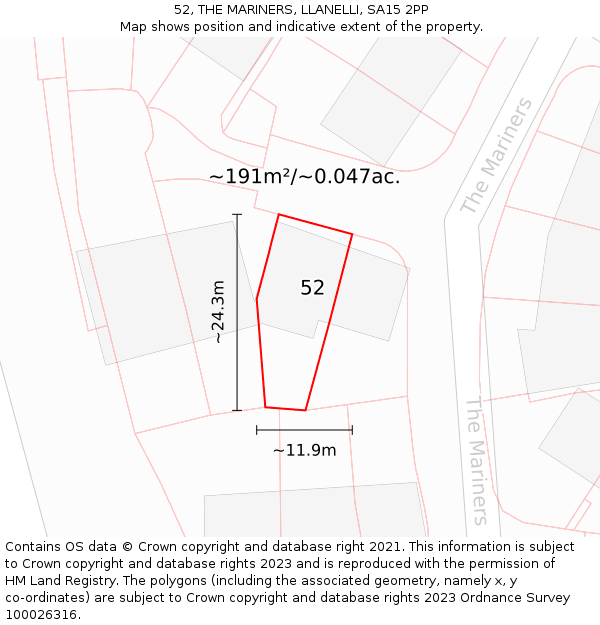 52, THE MARINERS, LLANELLI, SA15 2PP: Plot and title map