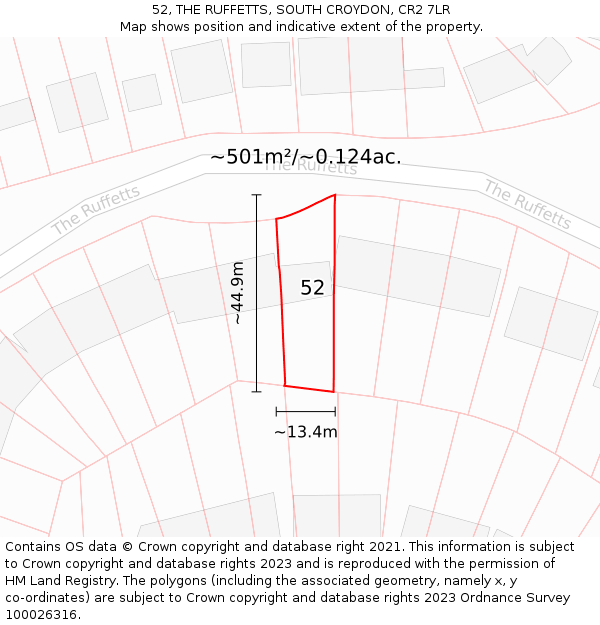 52, THE RUFFETTS, SOUTH CROYDON, CR2 7LR: Plot and title map