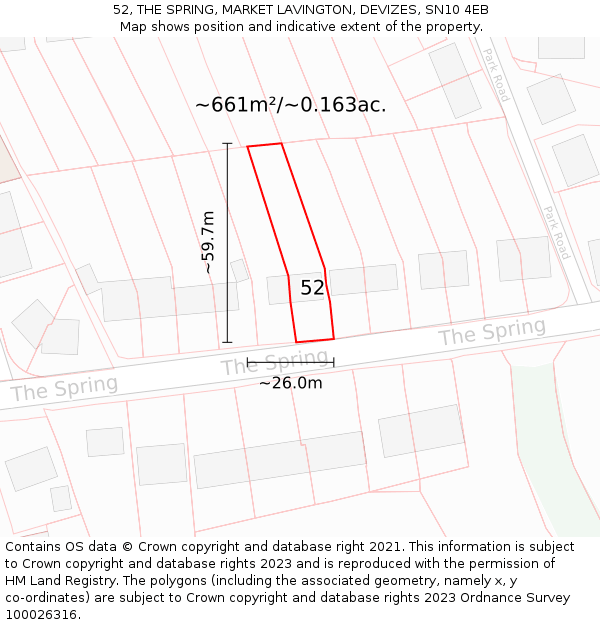 52, THE SPRING, MARKET LAVINGTON, DEVIZES, SN10 4EB: Plot and title map