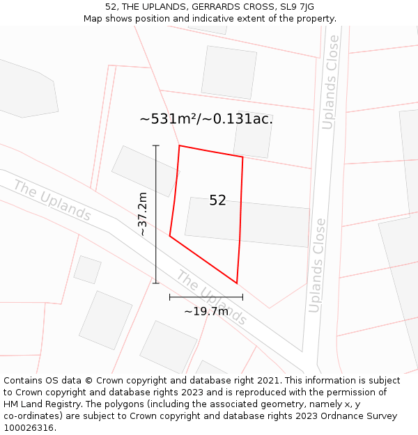 52, THE UPLANDS, GERRARDS CROSS, SL9 7JG: Plot and title map