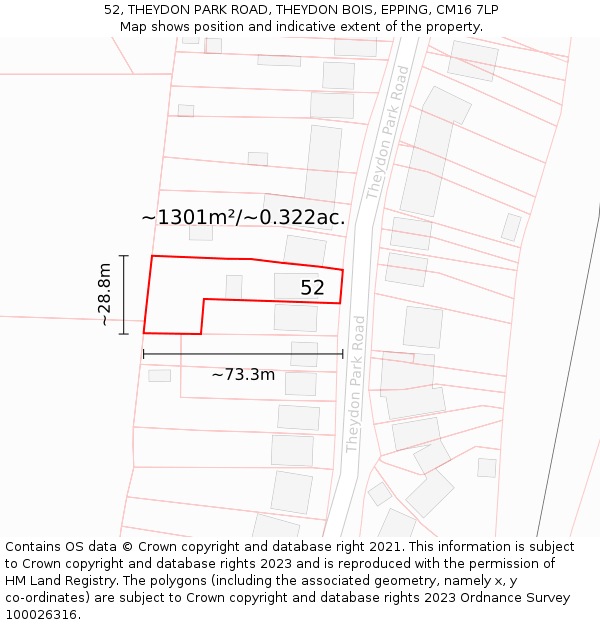 52, THEYDON PARK ROAD, THEYDON BOIS, EPPING, CM16 7LP: Plot and title map