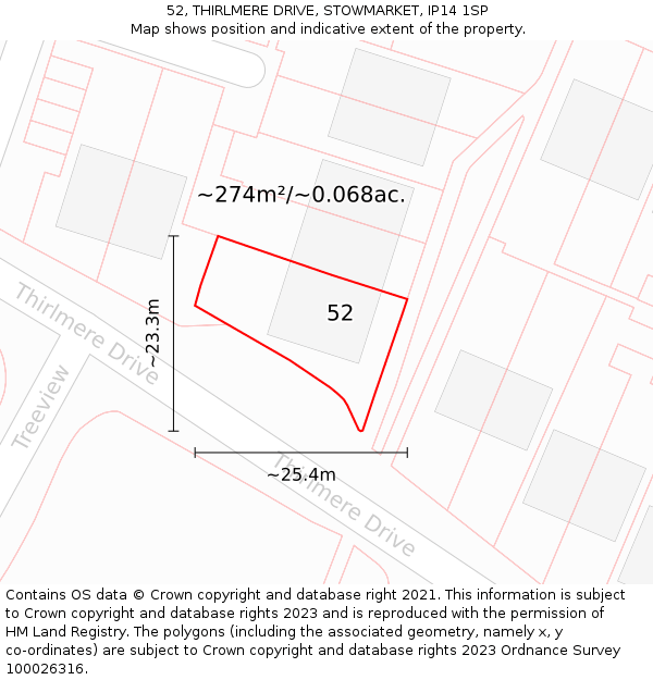 52, THIRLMERE DRIVE, STOWMARKET, IP14 1SP: Plot and title map