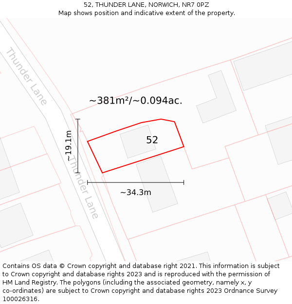 52, THUNDER LANE, NORWICH, NR7 0PZ: Plot and title map