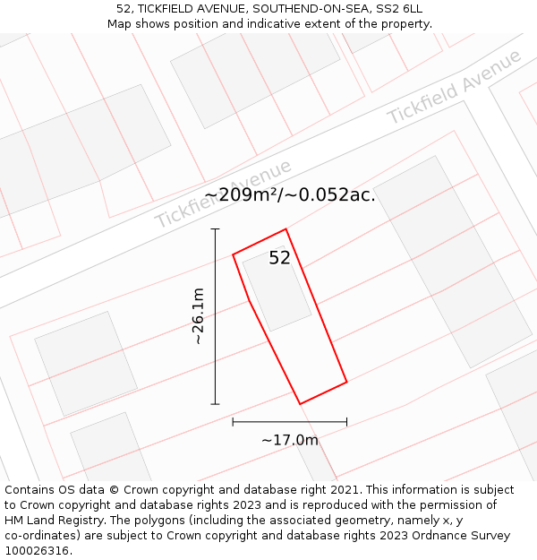 52, TICKFIELD AVENUE, SOUTHEND-ON-SEA, SS2 6LL: Plot and title map