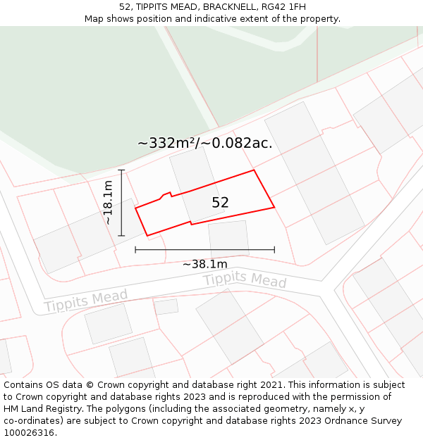 52, TIPPITS MEAD, BRACKNELL, RG42 1FH: Plot and title map