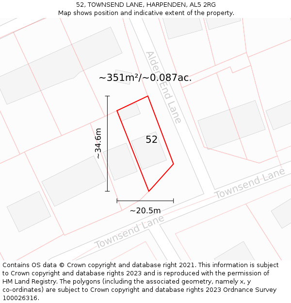 52, TOWNSEND LANE, HARPENDEN, AL5 2RG: Plot and title map