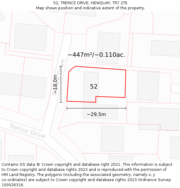 52, TRERICE DRIVE, NEWQUAY, TR7 2TE: Plot and title map