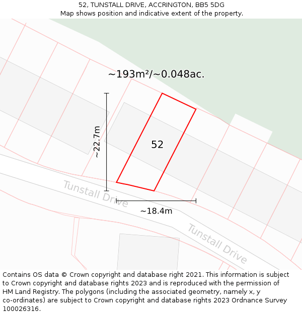 52, TUNSTALL DRIVE, ACCRINGTON, BB5 5DG: Plot and title map