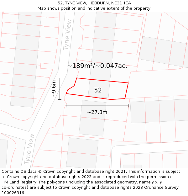 52, TYNE VIEW, HEBBURN, NE31 1EA: Plot and title map