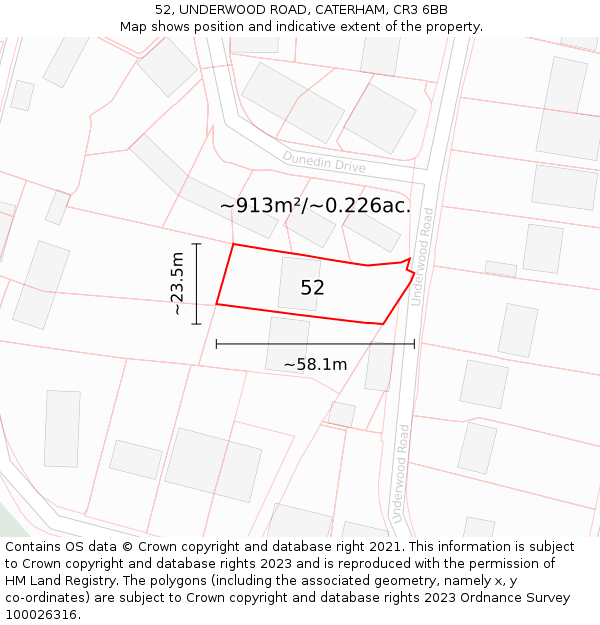 52, UNDERWOOD ROAD, CATERHAM, CR3 6BB: Plot and title map