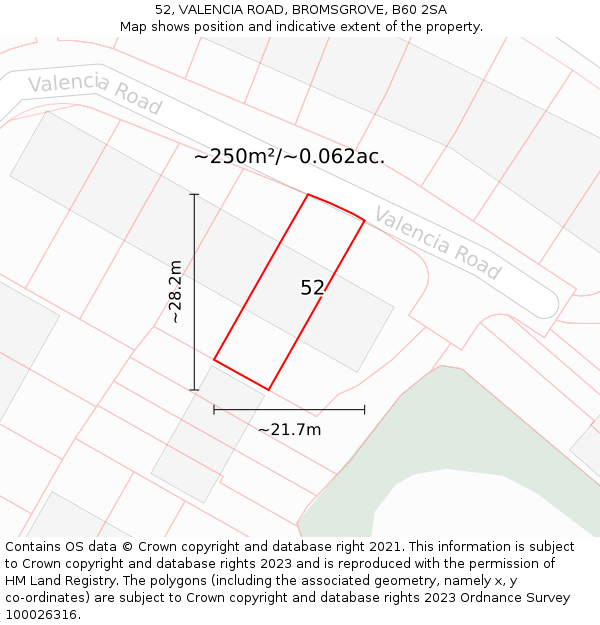 52, VALENCIA ROAD, BROMSGROVE, B60 2SA: Plot and title map