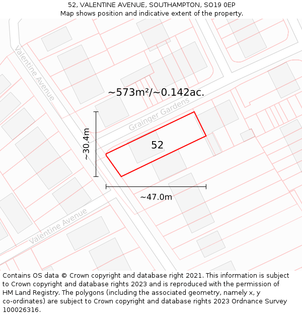 52, VALENTINE AVENUE, SOUTHAMPTON, SO19 0EP: Plot and title map