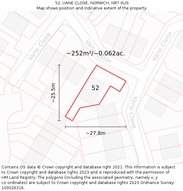 52, VANE CLOSE, NORWICH, NR7 0US: Plot and title map