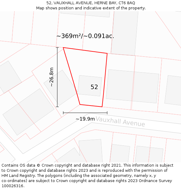 52, VAUXHALL AVENUE, HERNE BAY, CT6 8AQ: Plot and title map