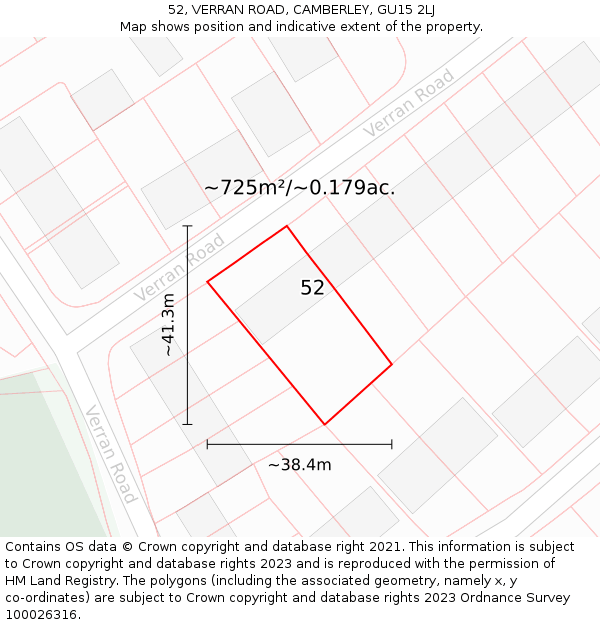 52, VERRAN ROAD, CAMBERLEY, GU15 2LJ: Plot and title map