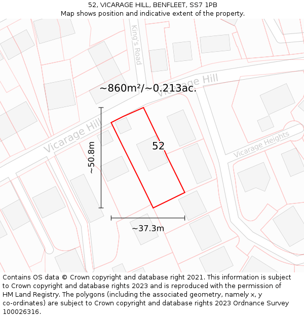 52, VICARAGE HILL, BENFLEET, SS7 1PB: Plot and title map