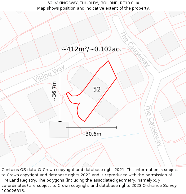 52, VIKING WAY, THURLBY, BOURNE, PE10 0HX: Plot and title map