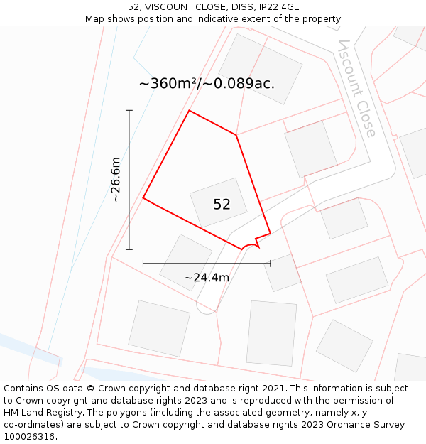 52, VISCOUNT CLOSE, DISS, IP22 4GL: Plot and title map