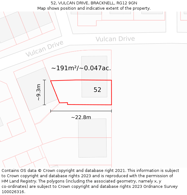52, VULCAN DRIVE, BRACKNELL, RG12 9GN: Plot and title map
