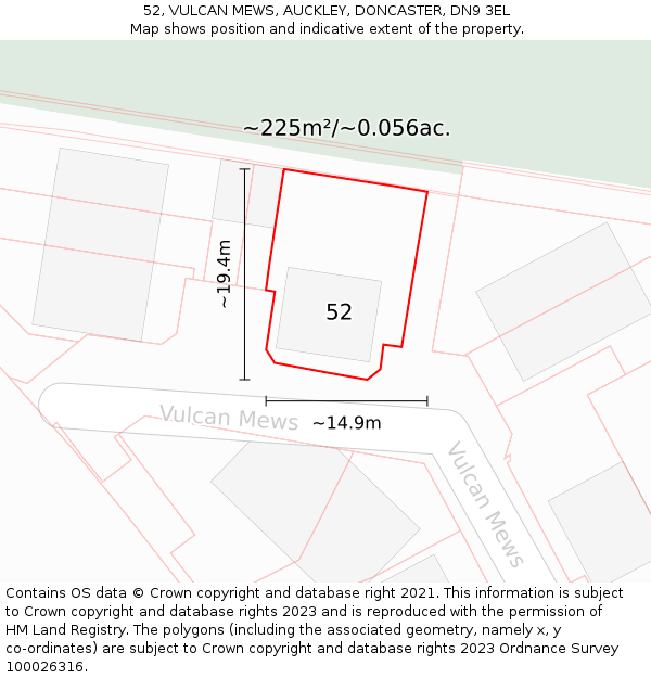 52, VULCAN MEWS, AUCKLEY, DONCASTER, DN9 3EL: Plot and title map