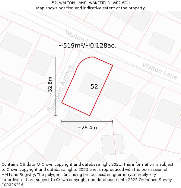 52, WALTON LANE, WAKEFIELD, WF2 6EU: Plot and title map