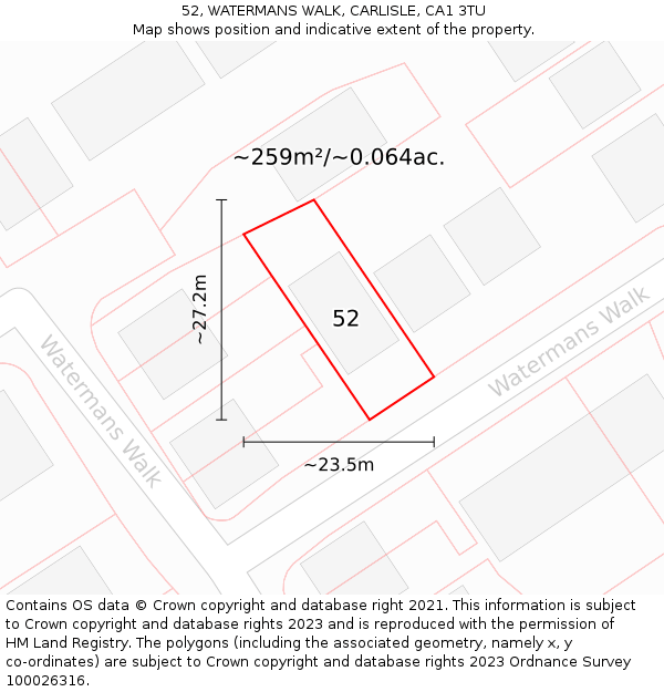 52, WATERMANS WALK, CARLISLE, CA1 3TU: Plot and title map