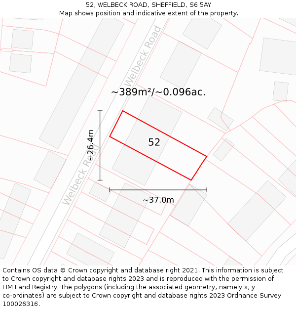 52, WELBECK ROAD, SHEFFIELD, S6 5AY: Plot and title map
