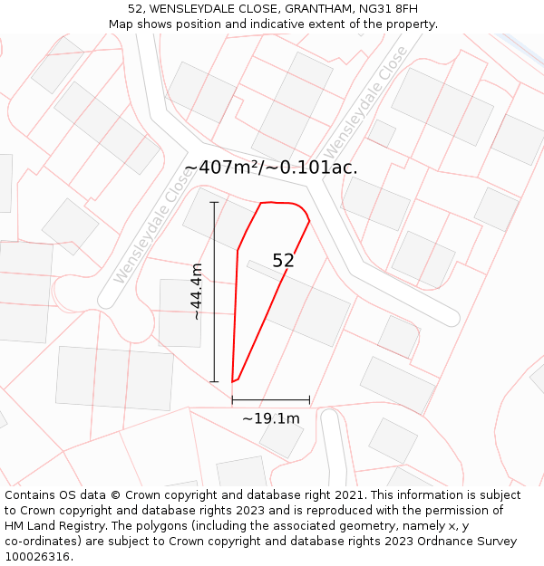 52, WENSLEYDALE CLOSE, GRANTHAM, NG31 8FH: Plot and title map