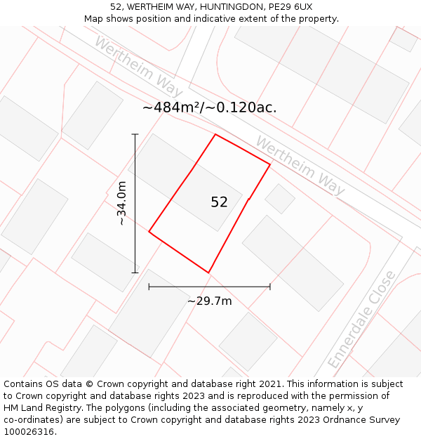 52, WERTHEIM WAY, HUNTINGDON, PE29 6UX: Plot and title map