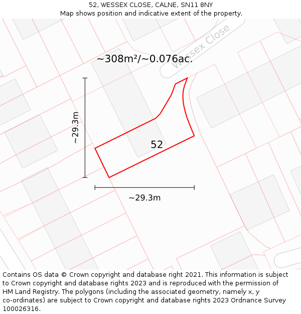 52, WESSEX CLOSE, CALNE, SN11 8NY: Plot and title map