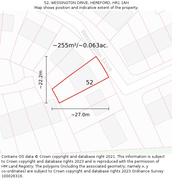 52, WESSINGTON DRIVE, HEREFORD, HR1 1AH: Plot and title map
