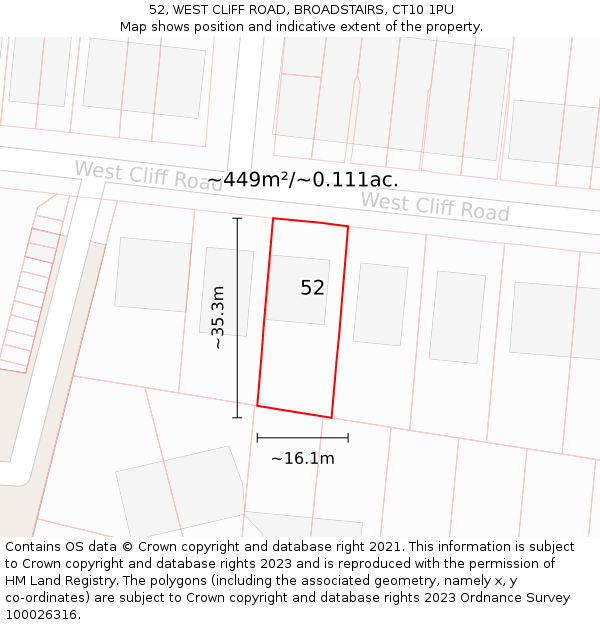 52, WEST CLIFF ROAD, BROADSTAIRS, CT10 1PU: Plot and title map