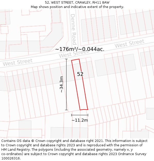 52, WEST STREET, CRAWLEY, RH11 8AW: Plot and title map