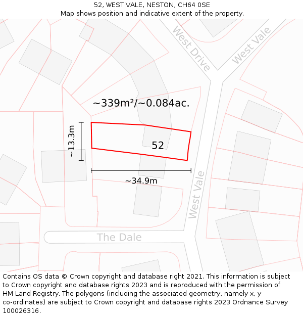 52, WEST VALE, NESTON, CH64 0SE: Plot and title map