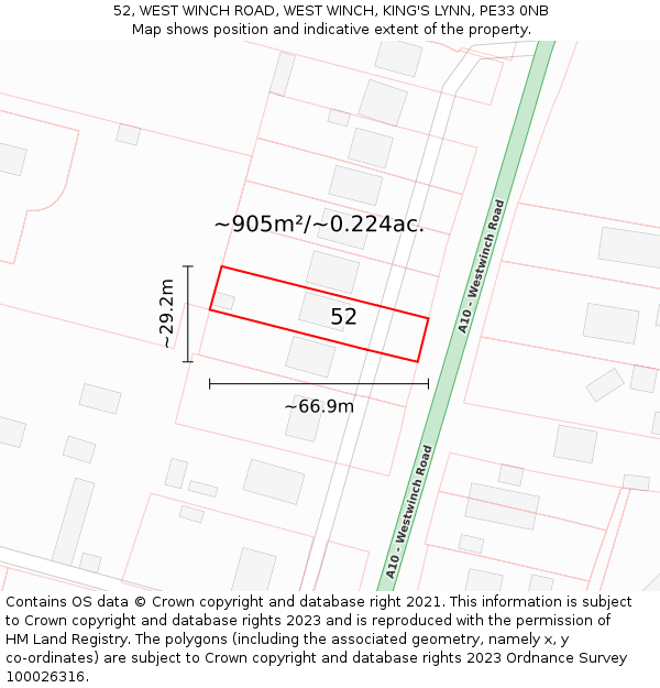 52, WEST WINCH ROAD, WEST WINCH, KING'S LYNN, PE33 0NB: Plot and title map