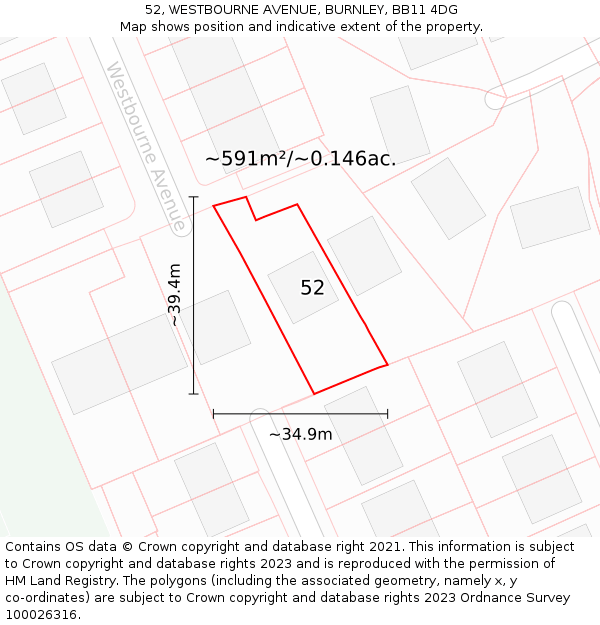 52, WESTBOURNE AVENUE, BURNLEY, BB11 4DG: Plot and title map